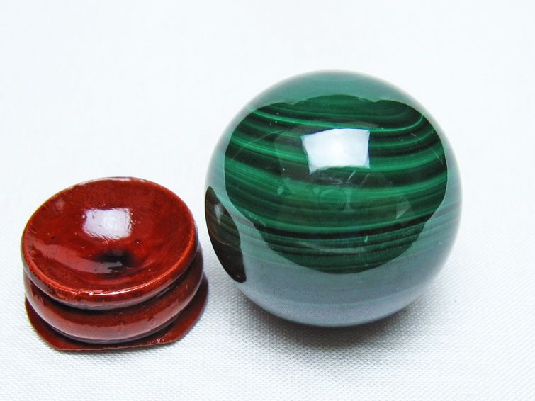 マラカイト 丸玉 34mm スフィア 置物 一点物 141-8374