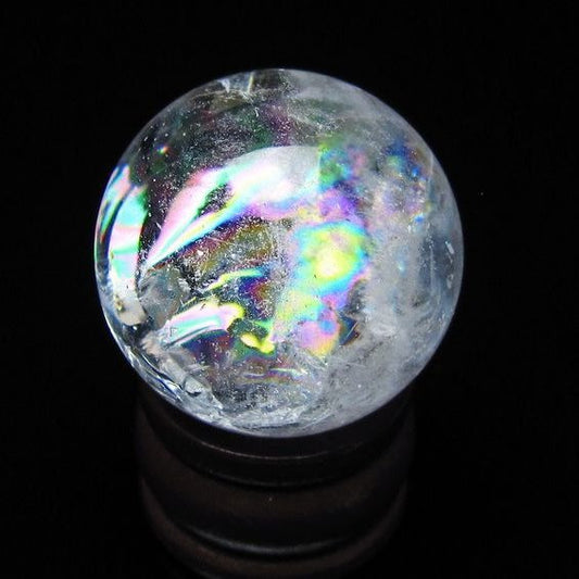 アイリスクォーツ 水晶 丸玉 虹入り 28mm スフィア 水晶玉 置物 原石 一点物 141-8511