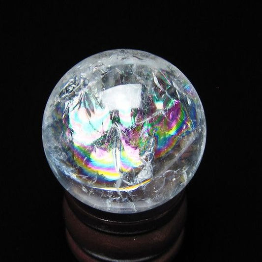 アイリスクォーツ 水晶 丸玉 虹入り 28mm スフィア 水晶玉 置物 原石 一点物 141-8522