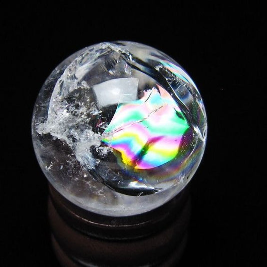 アイリスクォーツ 水晶 丸玉 虹入り 26mm スフィア 水晶玉 置物 原石 一点物 141-8543
