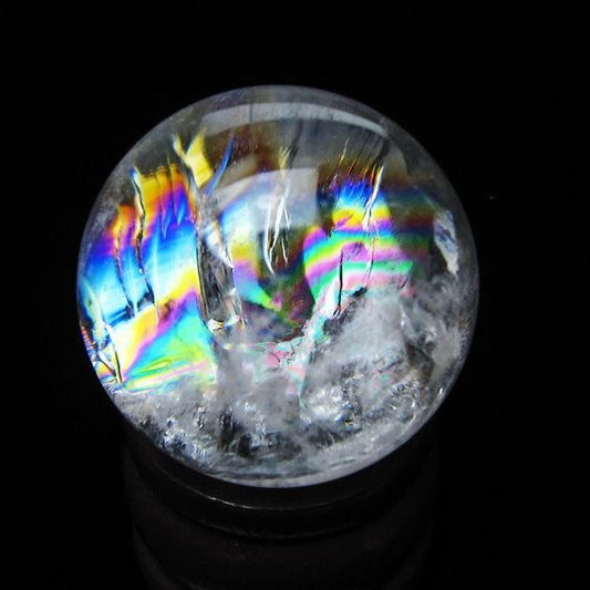 アイリスクォーツ 水晶 丸玉 虹入り 26mm スフィア 水晶玉 置物 原石 一点物 141-8545