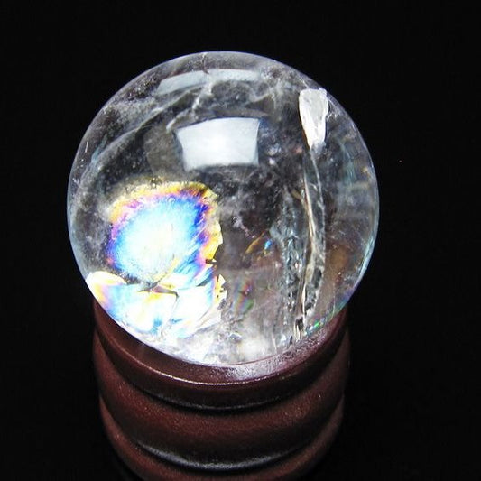 アイリスクォーツ 水晶 丸玉 虹入り 25mm スフィア 水晶玉 置物 原石 一点物 141-8578