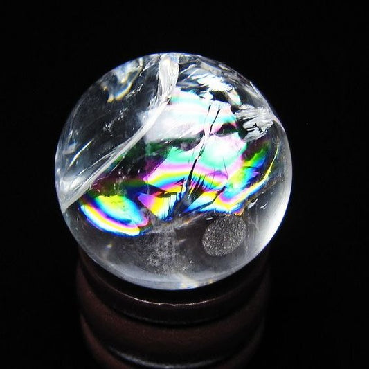 アイリスクォーツ 水晶玉 虹入り 25mm 水晶 丸玉 スフィア 置物 原石 一点物 141-8656
