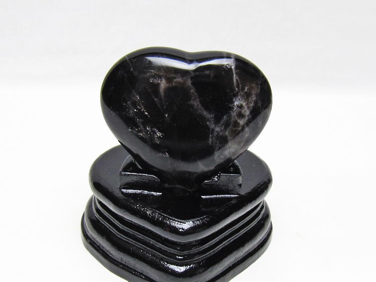 モリオン 置物 ハート 黒水晶 一点物 台座付属 145-2088