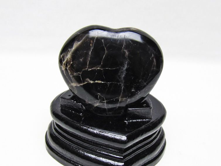 モリオン 置物 ハート 黒水晶 一点物 台座付属 145-2089