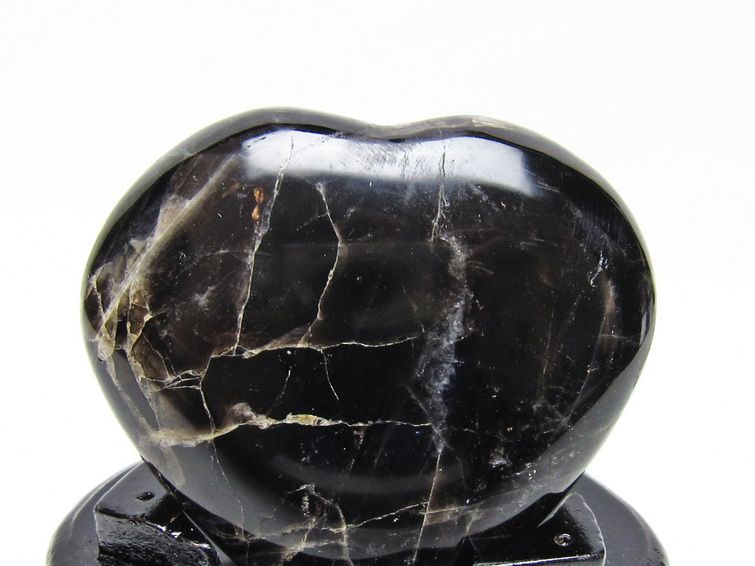 モリオン 置物 ハート 黒水晶 一点物 台座付属 145-2089