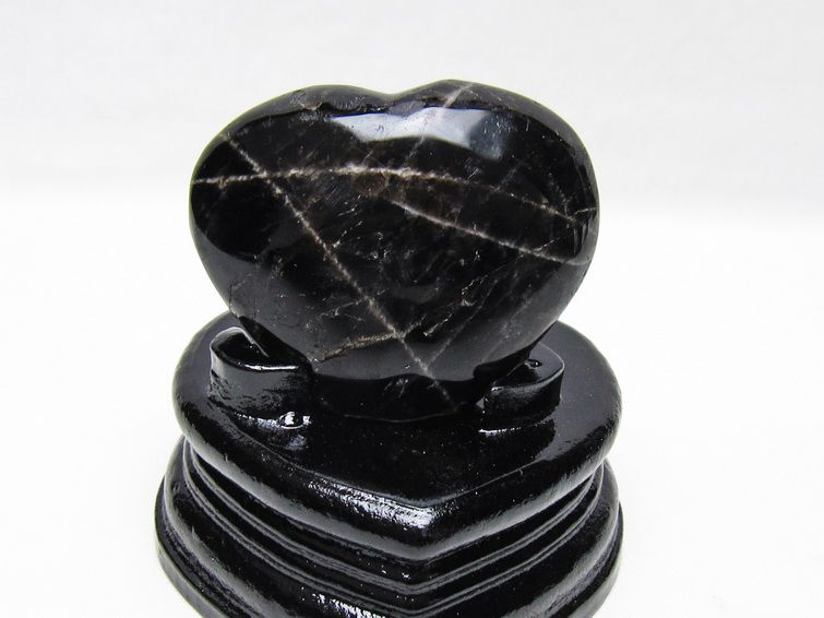 モリオン 置物 ハート 黒水晶 一点物 台座付属 145-2090