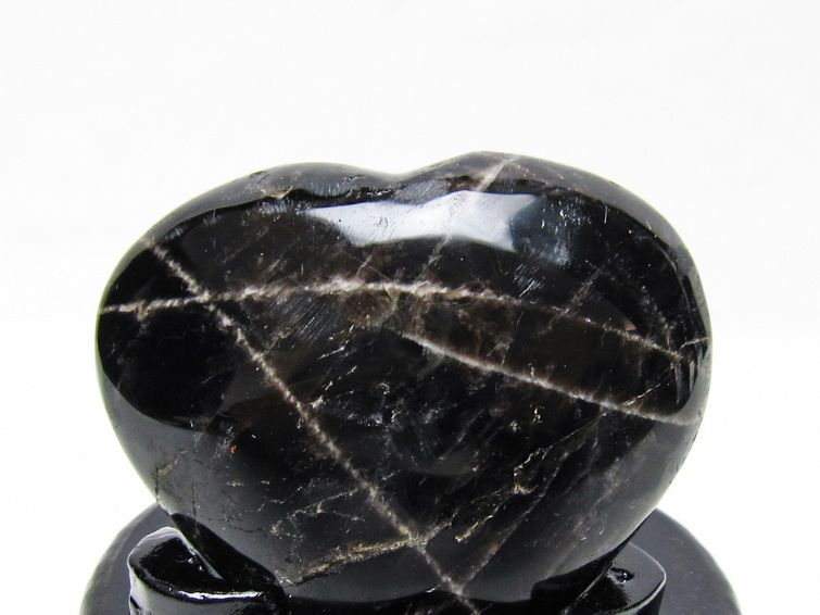 モリオン 置物 ハート 黒水晶 一点物 台座付属 145-2090