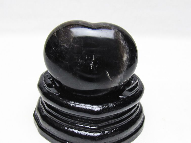 モリオン 置物 ハート 黒水晶 一点物 台座付属 145-2091