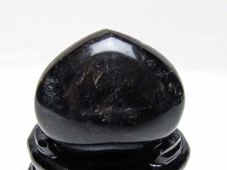 モリオン 置物 ハート 黒水晶 一点物 台座付属 145-2091
