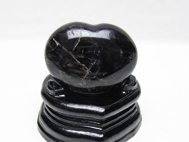 モリオン 置物 ハート 黒水晶 一点物 台座付属 145-2092