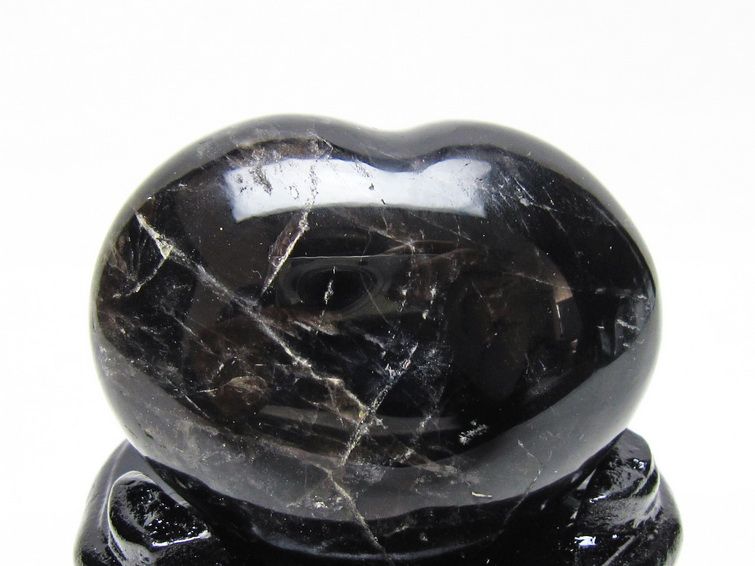 モリオン 置物 ハート 黒水晶 一点物 台座付属 145-2092