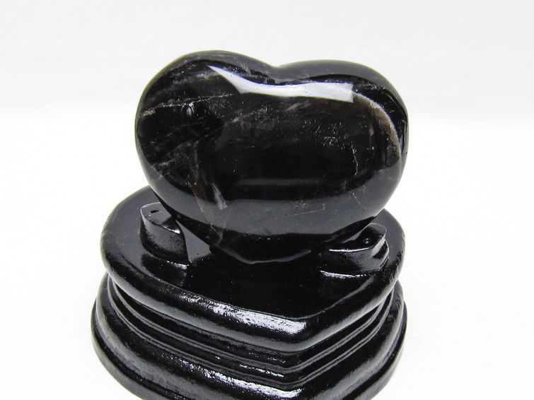 モリオン 置物 ハート 黒水晶 一点物 台座付属 145-2093