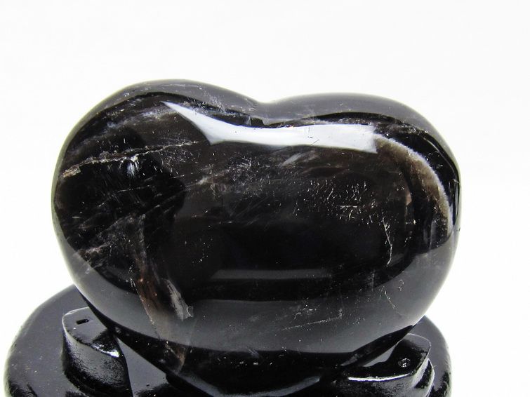 モリオン 置物 ハート 黒水晶 一点物 台座付属 145-2093