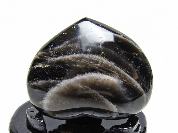 モリオン 置物 ハート 黒水晶 一点物 台座付属 145-2093