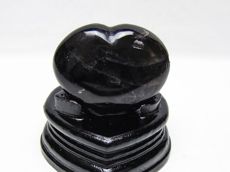 モリオン 置物 ハート 黒水晶 一点物 台座付属 145-2095