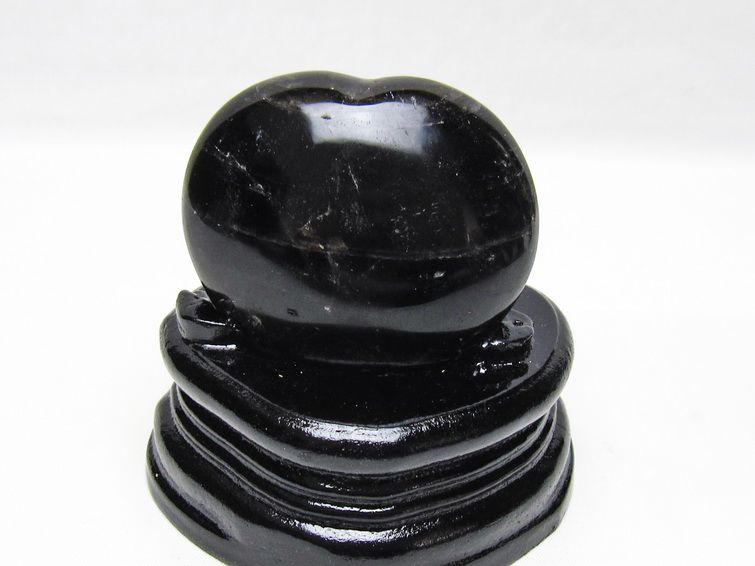 モリオン 置物 ハート 黒水晶 一点物 台座付属 145-2096