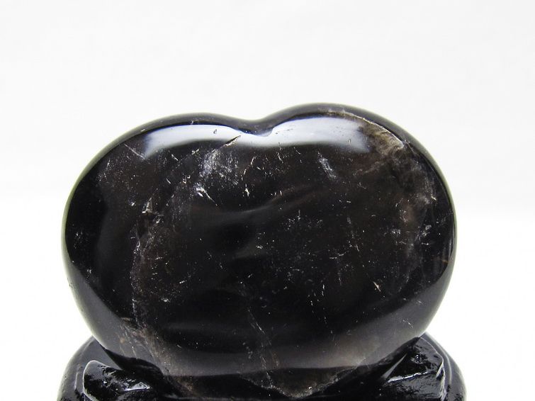 モリオン 置物 ハート 黒水晶 一点物 台座付属 145-2097