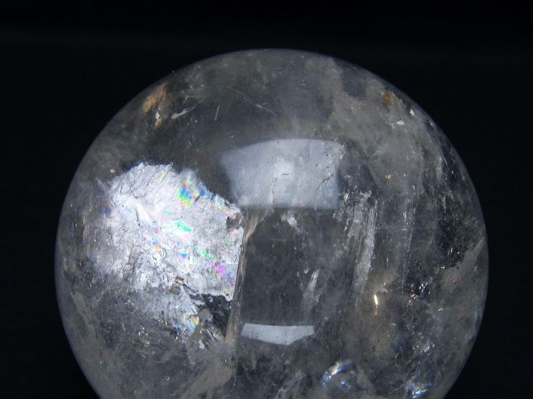 水晶 丸玉 虹入り 79mm スフィア 置物 水晶玉 一点物 151-8714