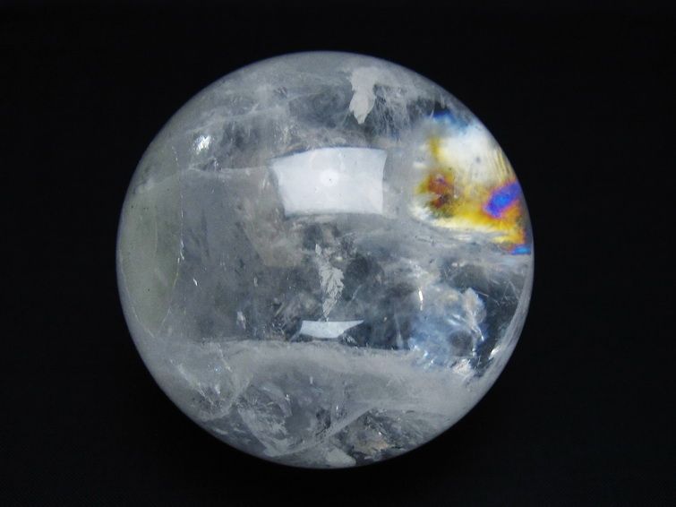 水晶 丸玉 虹入り 74mm スフィア 置物 水晶玉 一点物 151-8716