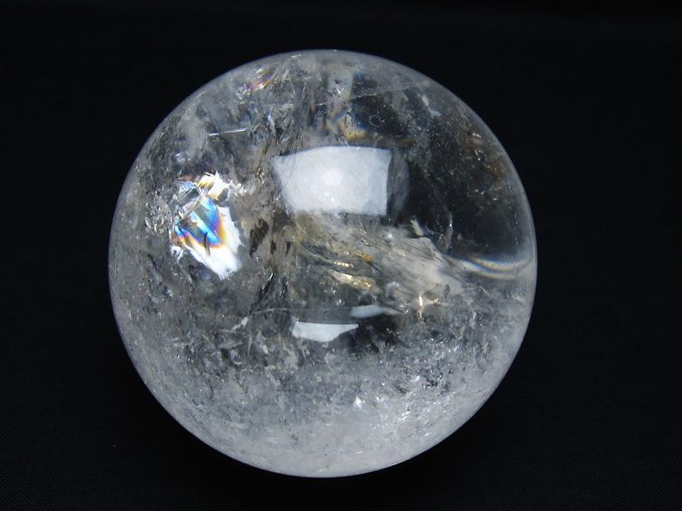 水晶 丸玉 虹入り 74mm スフィア 置物 水晶玉 一点物 151-8717
