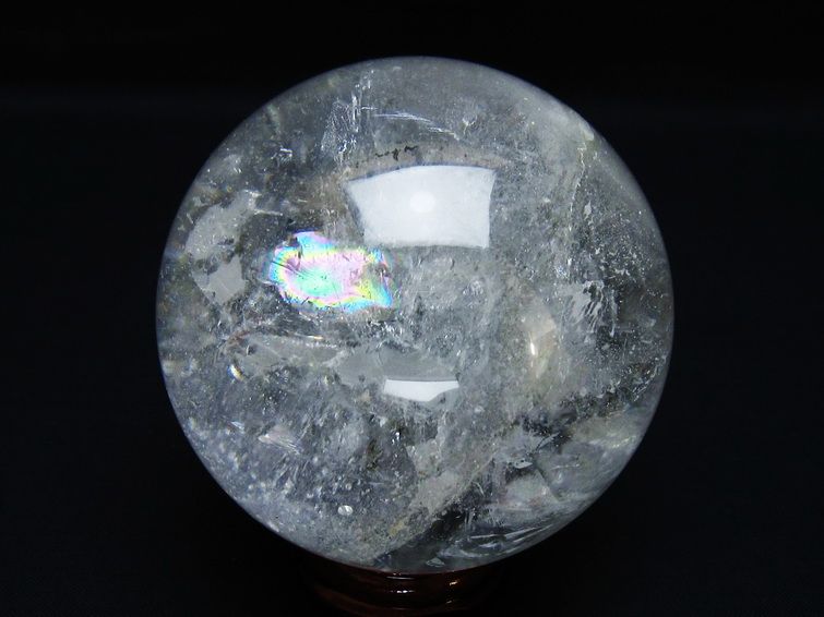 水晶 丸玉 虹入り 73mm スフィア 置物 水晶玉 一点物 151-8718