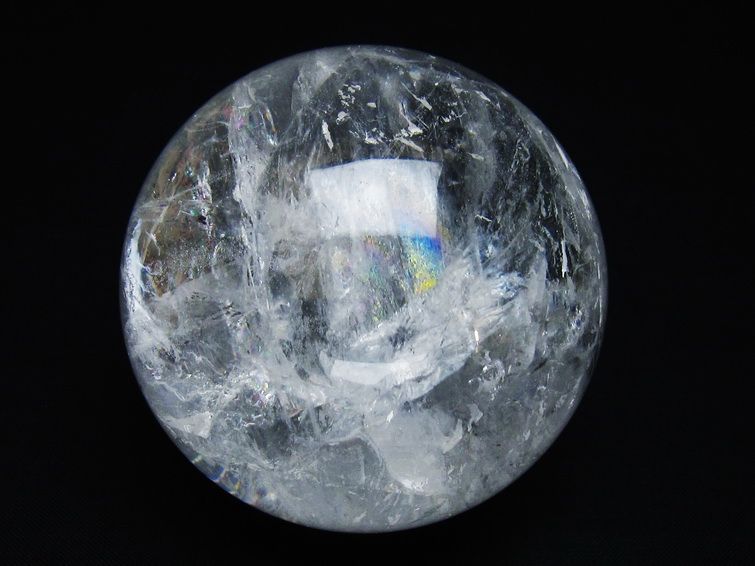 水晶 丸玉 虹入り 71mm スフィア 置物 水晶玉 一点物 151-8719