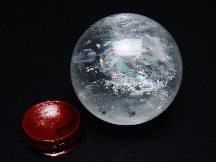 水晶 丸玉 虹入り 64mm スフィア 置物 水晶玉 一点物 151-8724 [sold out]