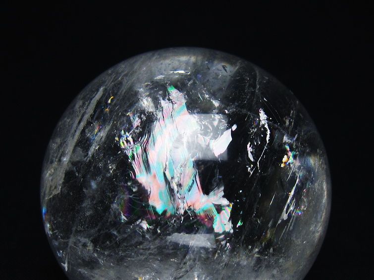 水晶 丸玉 虹入り 54mm スフィア 置物 水晶玉 一点物 151-8777 【sold out】