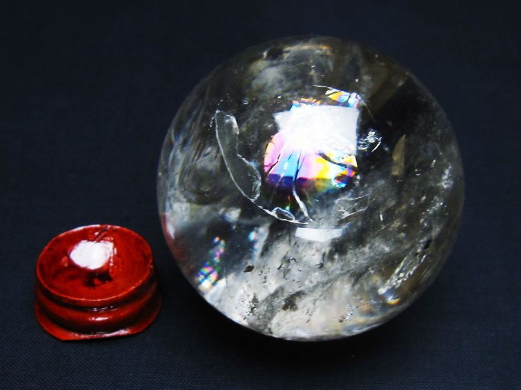 水晶 丸玉 虹入り 57mm スフィア 置物 水晶玉 一点物 151-8793