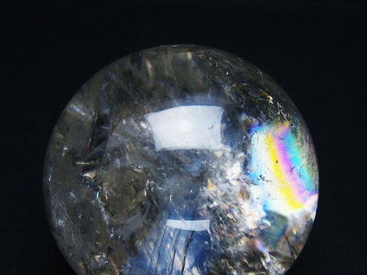 水晶 丸玉 虹入り 64mm スフィア 置物 水晶玉 一点物 151-8806