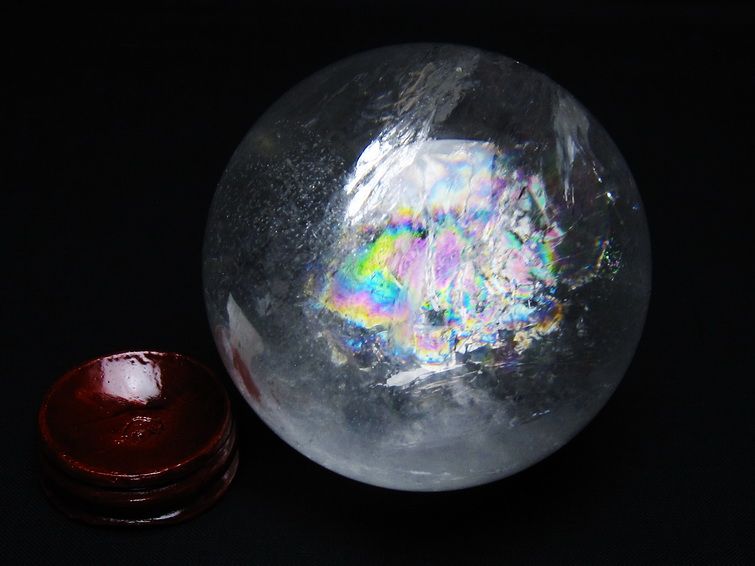 水晶 丸玉 虹入り 74mm スフィア 置物 水晶玉 一点物 151-8809