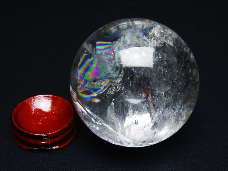 水晶 丸玉 虹入り 65mm スフィア 置物 水晶玉 一点物 151-8816