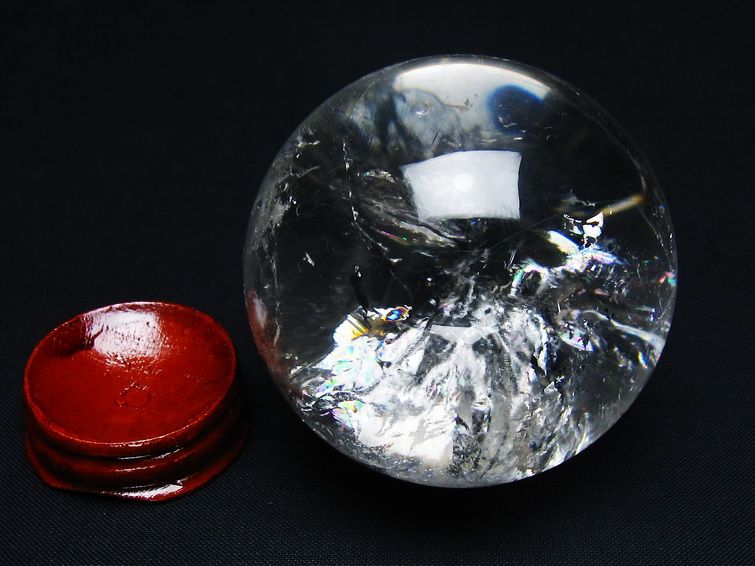 水晶 丸玉 虹入り 61mm スフィア 置物 水晶玉 一点物 151-8822