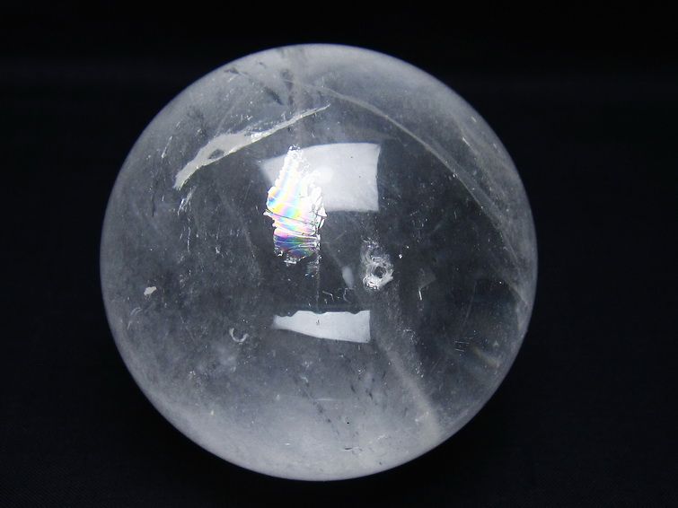 水晶 丸玉 虹入り 77mm スフィア 置物 水晶玉 一点物 151-8985