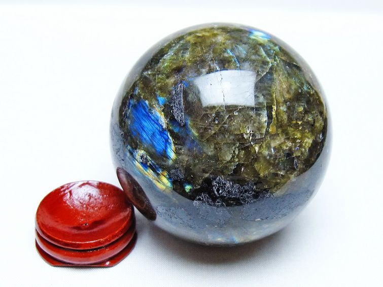 ラブラドライト 丸玉 73mm スフィア 置物 一点物 151-9126