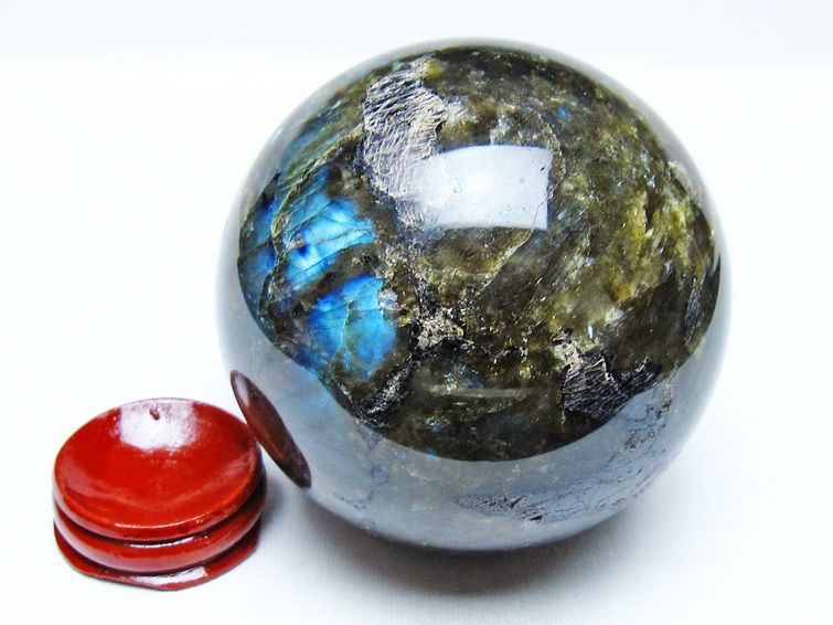ラブラドライト 丸玉 78mm スフィア 置物 一点物 151-9138