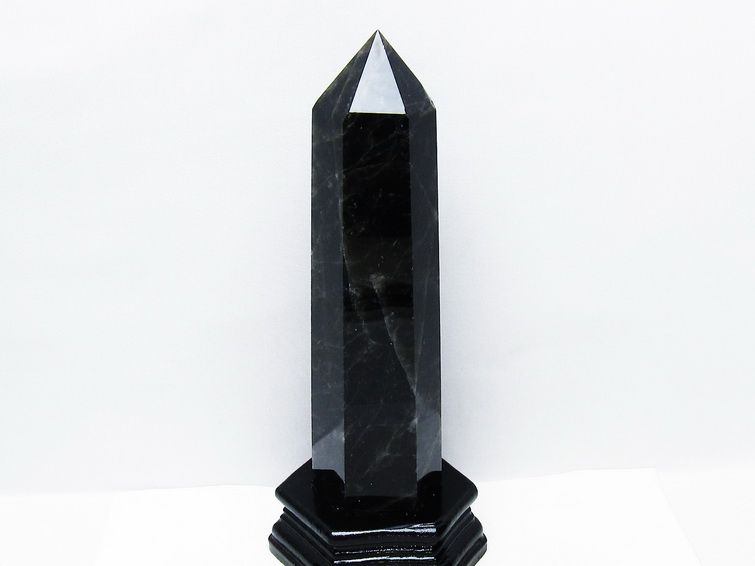 1.1Kg モリオン 黒水晶 六角柱 台座付属 一点物 152-3997 【sold out】