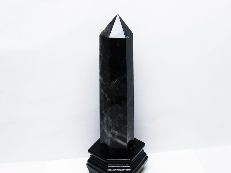 1.2Kg モリオン 黒水晶 六角柱 台座付属 一点物 152-3998 【sold out】