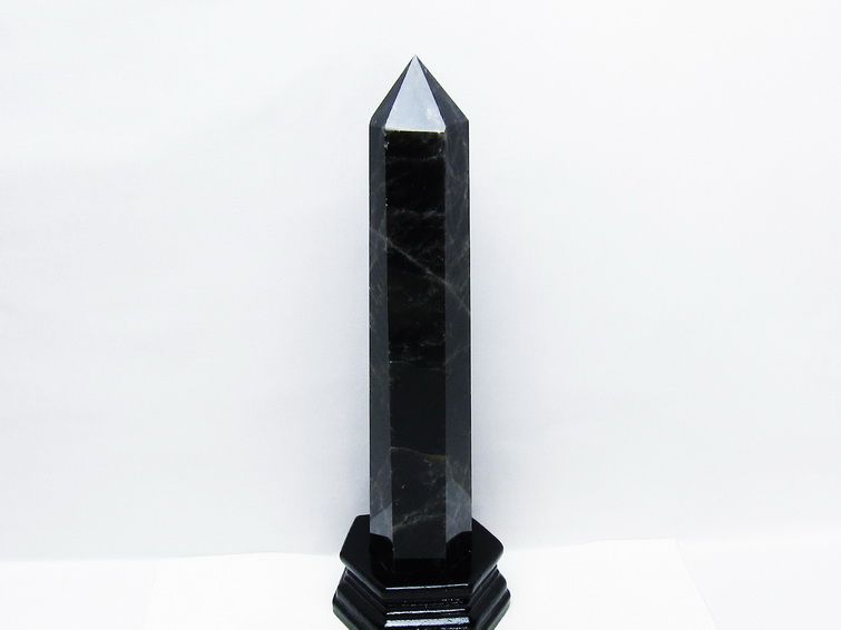 1Kg モリオン 黒水晶 六角柱 台座付属 一点物 152-4001 【sold out】
