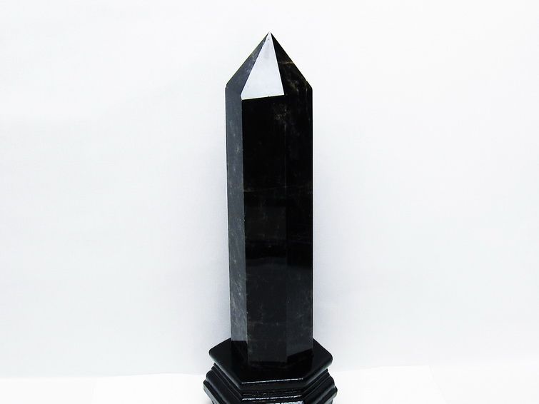 1.4Kg モリオン 黒水晶 六角柱 台座付属 一点物 152-4003 【sold out】