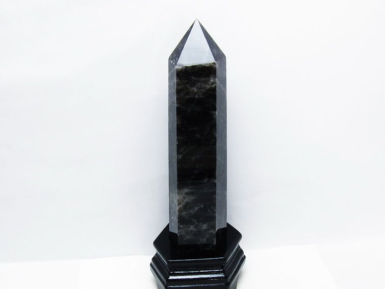 1.6Kg モリオン 黒水晶 六角柱 台座付属 一点物 152-4004