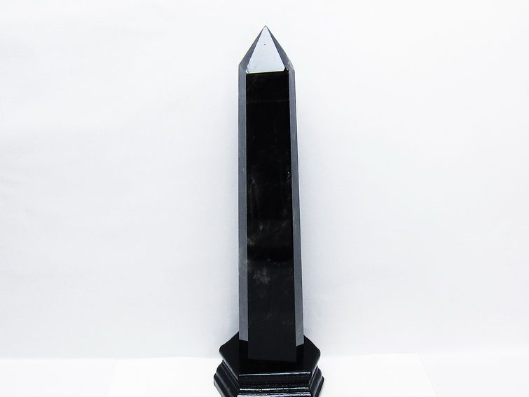 1.4Kg モリオン 黒水晶 六角柱 台座付属 一点物 152-4009