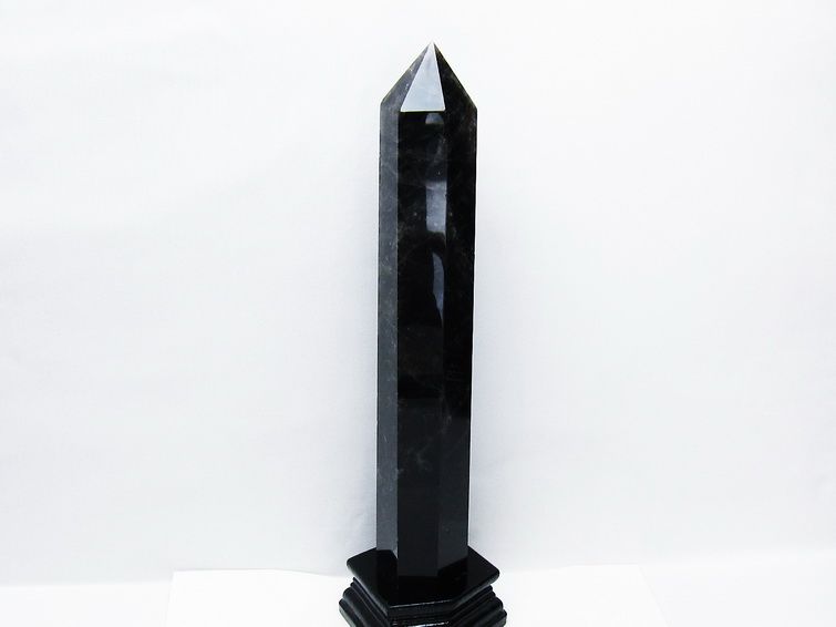 1.2Kg モリオン 黒水晶 六角柱 台座付属 一点物 152-4010
