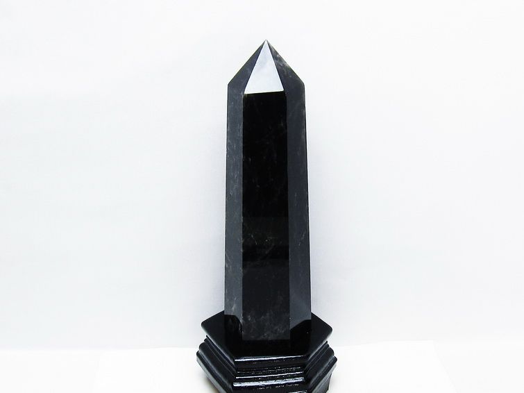 1.4Kg モリオン 黒水晶 六角柱 台座付属 一点物 152-4017 [sold out]