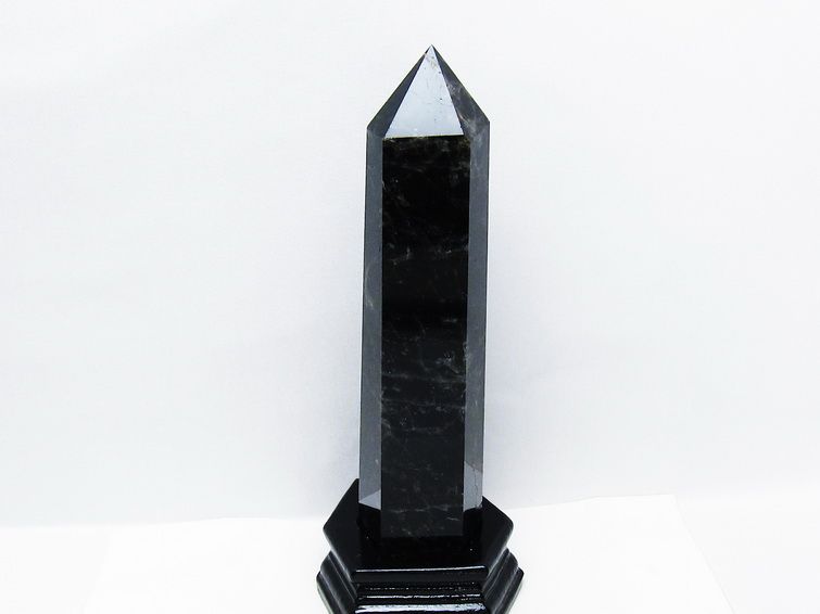1.1Kg モリオン 黒水晶 六角柱 台座付属 一点物 152-4018 【sold out】