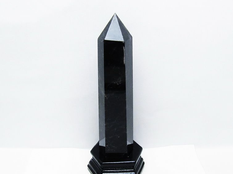 1.2Kg モリオン 黒水晶 六角柱 台座付属 一点物 152-4048