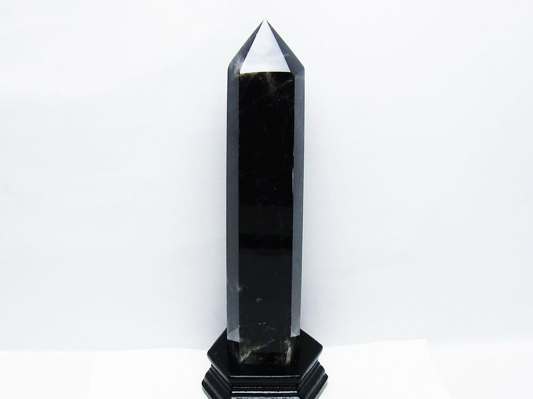 1.4Kg モリオン 黒水晶 六角柱 台座付属 一点物 152-4054