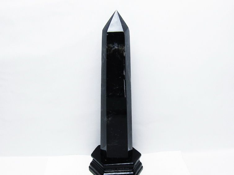 1.6Kg モリオン 黒水晶 六角柱 台座付属 一点物 152-4055