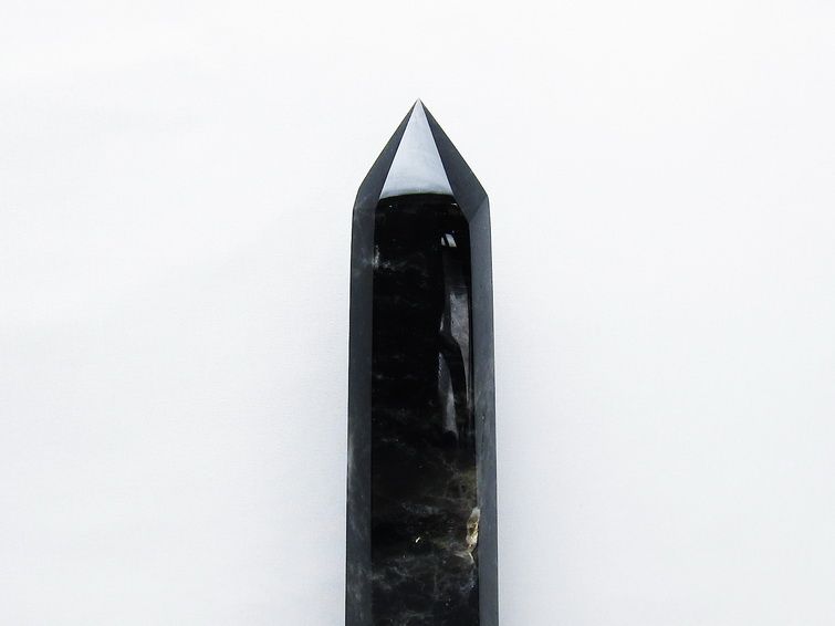 1.6Kg モリオン 黒水晶 六角柱 台座付属 一点物 152-4055